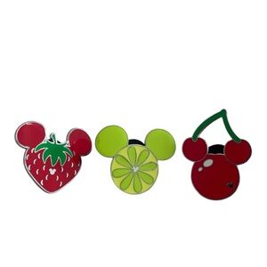 Disney Pins Set of 3 Hidden Mickey Fruit Ears Strawberry - Lime - Cherry EUC